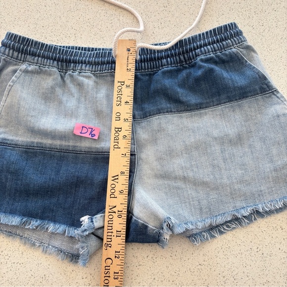 Aerie Denim Jean Shorts Pull On Patchwork Small Summer Elastic Waist Drawstring - Picture 9 of 14